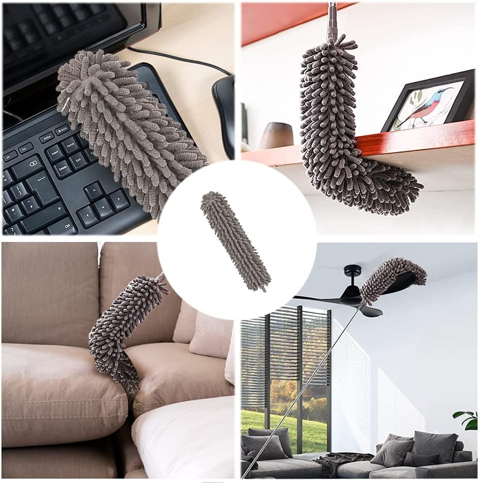 3 in 1 Microfiber Feather Duster 4PCS Bendable & Extendable Fan Cleaning Brush