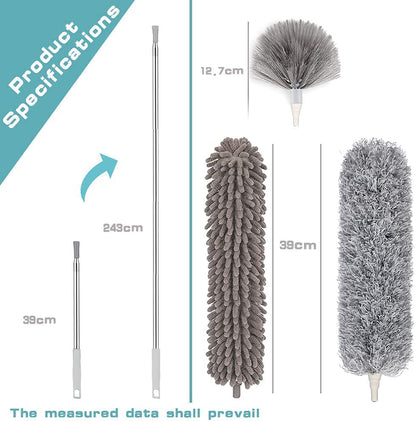 3 in 1 Microfiber Feather Duster 4PCS Bendable & Extendable Fan Cleaning Brush