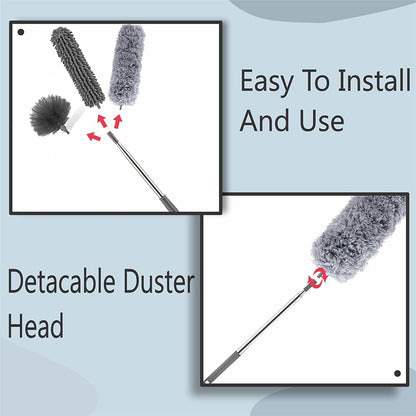 3 in 1 Microfiber Feather Duster 4PCS Bendable & Extendable Fan Cleaning Brush