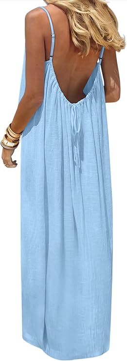 Women's Spaghetti Strap Backless Cami Maxi Dresses