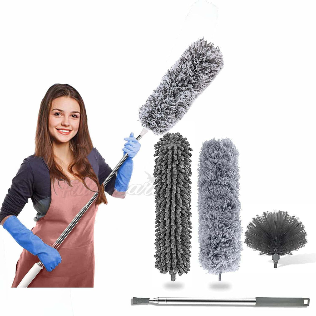 3 in 1 Microfiber Feather Duster 4PCS Bendable & Extendable Fan Cleaning Brush