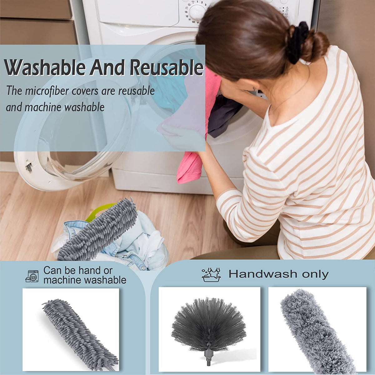 3 in 1 Microfiber Feather Duster 4PCS Bendable & Extendable Fan Cleaning Brush