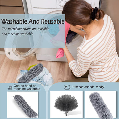 3 in 1 Microfiber Feather Duster 4PCS Bendable & Extendable Fan Cleaning Brush
