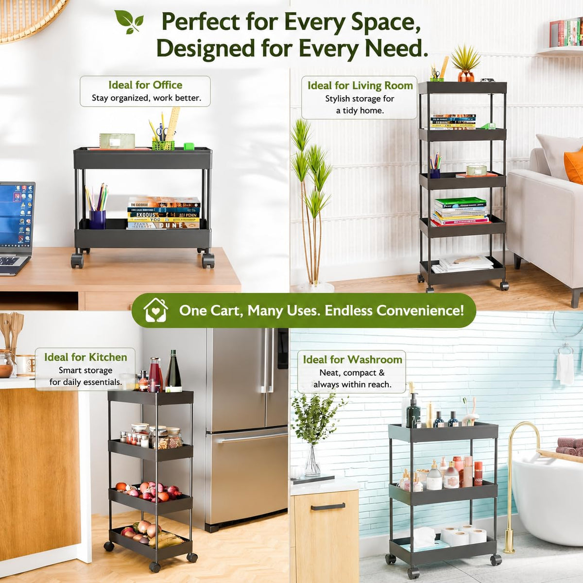 Plastic Storage Rack Trolley with Wheels