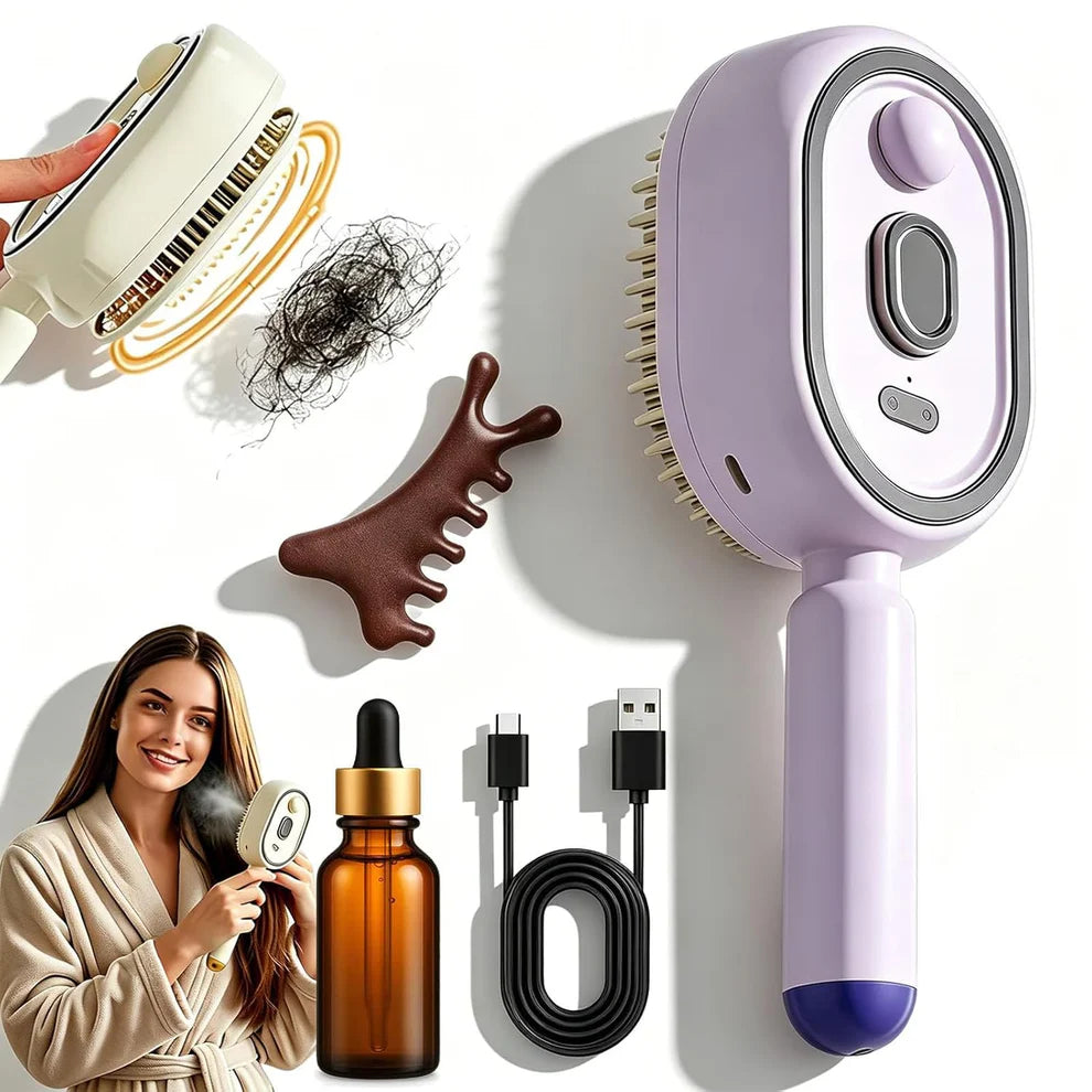 Rechargeable Hair Straightener Brush with Detangling Comb