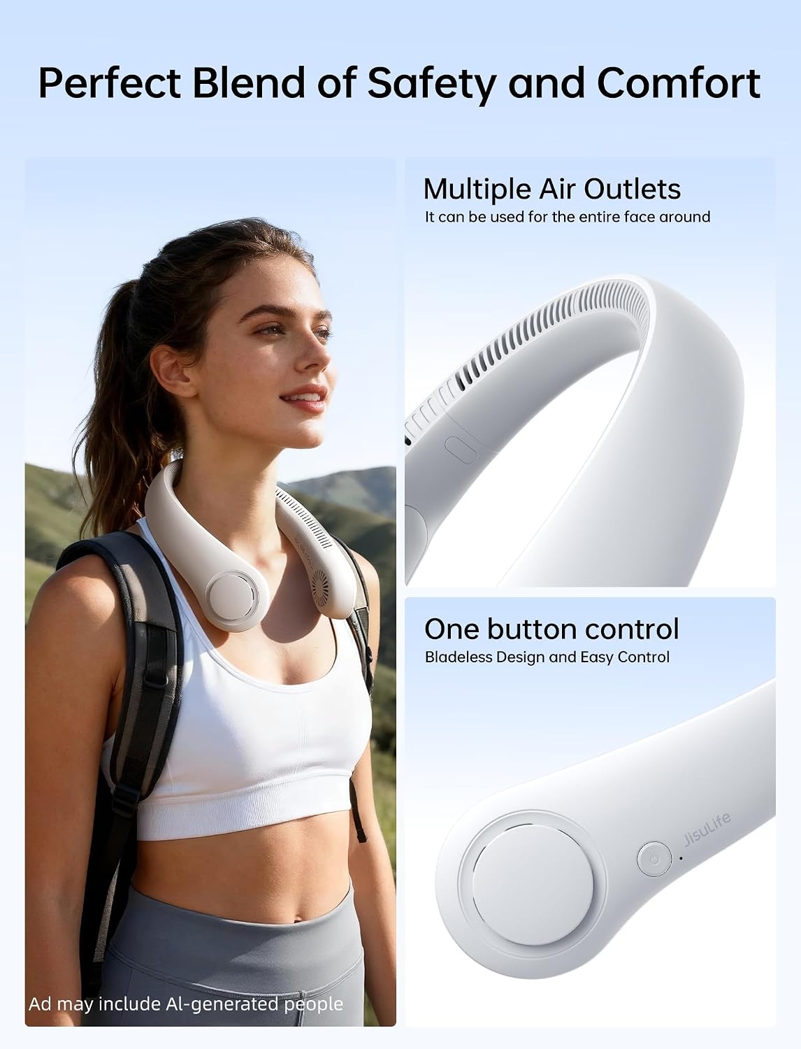 Battery Operated Wearable Personal Fan, Twistable, Rechargeable