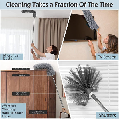 3 in 1 Microfiber Feather Duster 4PCS Bendable & Extendable Fan Cleaning Brush