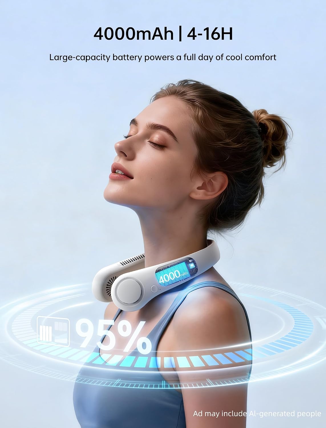 Battery Operated Wearable Personal Fan, Twistable, Rechargeable