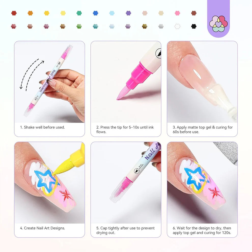 Quick Drying Dual Tip Acrylic Paint Nail Art Pens