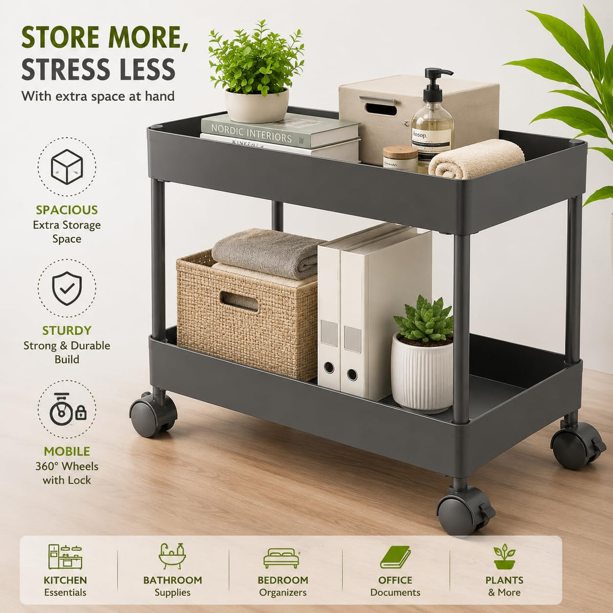 Plastic Storage Rack Trolley with Wheels