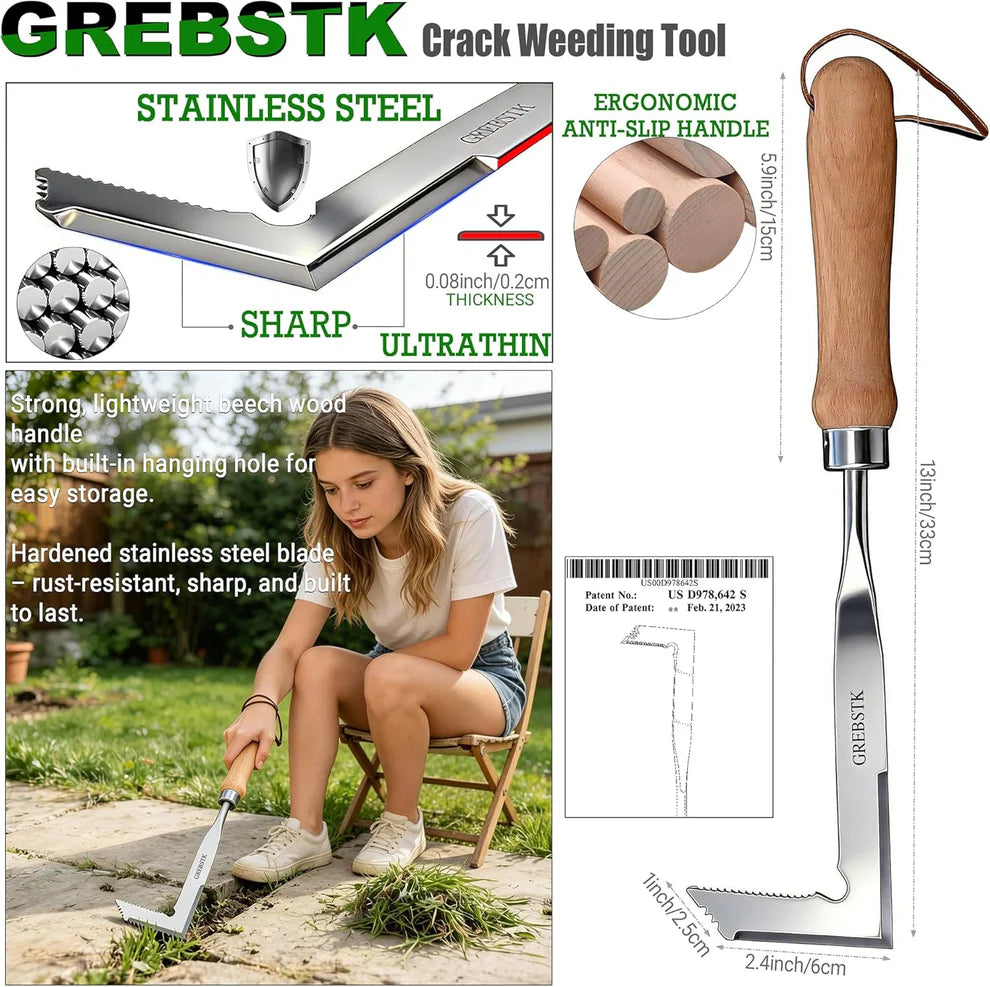 Stainless Steel Manual Weeder Beech Handle Gardening Tool