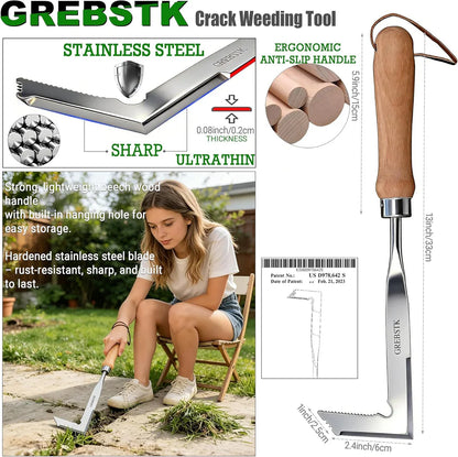 Stainless Steel Manual Weeder Beech Handle Gardening Tool