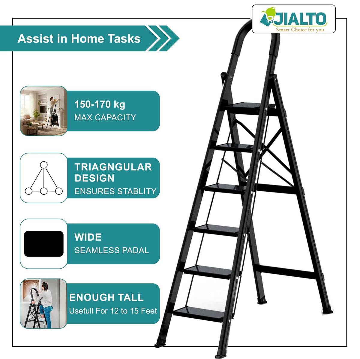 6 Step Ladder with Handrail for Home