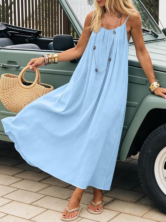 Women's Spaghetti Strap Backless Cami Maxi Dresses